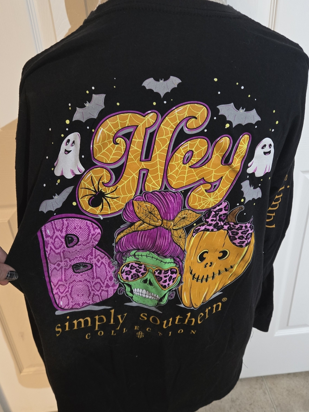 Boo Crew Simply Southern Long Sleeve Tee - Black with Pink & Gold - Picture 2 of 3